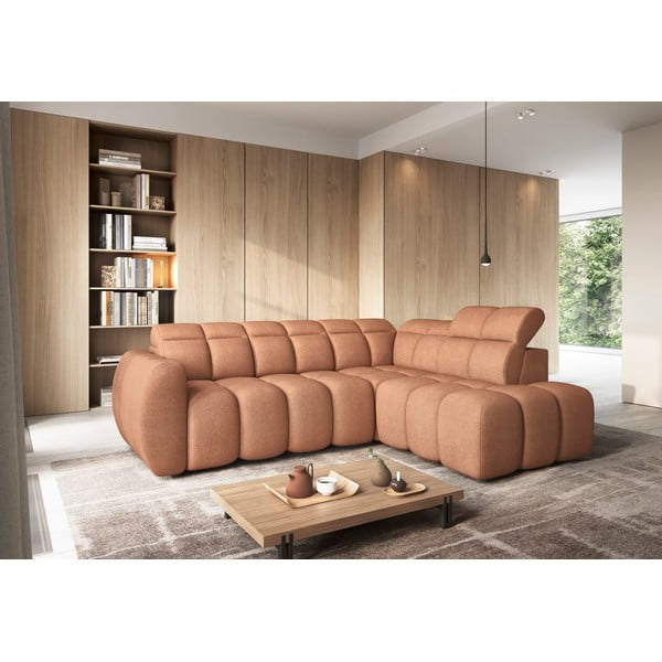 Rausvos spalvos iš boucle sulankstoma/su sandėliavimo vieta kampinė sofa (su dešiniuoju kampu/„L“ formos) Falconn – ELTAP-image-1