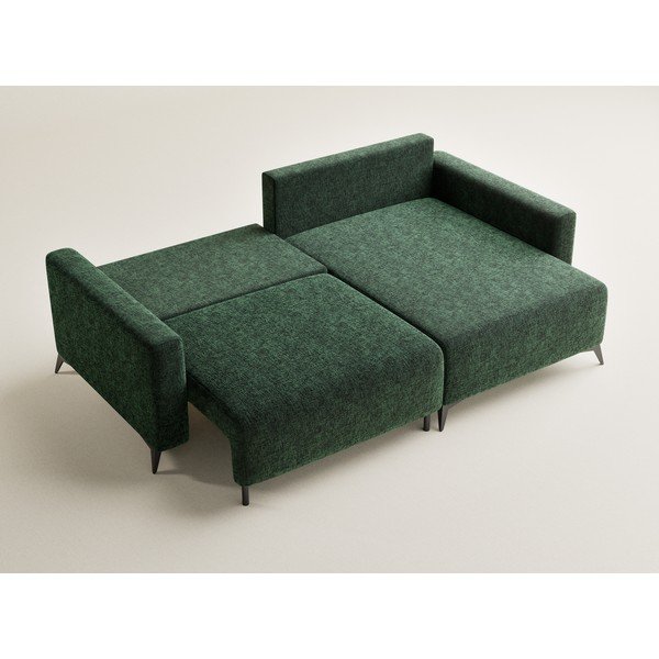 Tamsiai žalios spalvos sulankstoma/su sandėliavimo vieta kampinė sofa iš šenilinio audinio (su dešiniuoju kampu/su gultu) Leon – Maison de Rêve-image-3