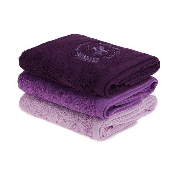 3 violetinių rankšluosčių rinkinys, 90 x 50 cm