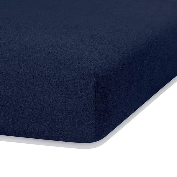 AmeliaHome Rubino tamsiai mėlynos spalvos elastinga paklodė su dideliu kiekiu medvilnės, 120/140 x 200 cm