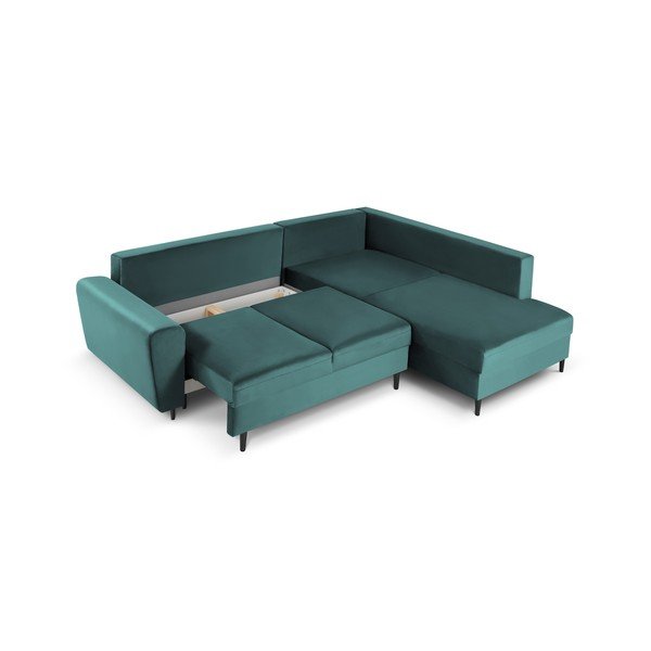 Smaragdinės spalvos iš velveto sulankstoma/su sandėliavimo vieta kampinė sofa (su dešiniuoju kampu/„L“ formos) Kyoto – Cosmopolitan Design-image-3