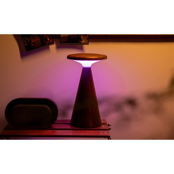 Tamsios natūralios spalvos stalinis šviestuvas LED (aukštis 21 cm) su mediniu gaubtu Sylva – Gingko-image-4