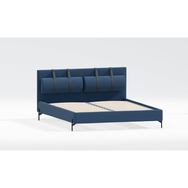 Dvigulė lova tamsiai mėlynos spalvos audiniu dengta su lovos grotelėmis 160x200 cm Tulsa – Ropez