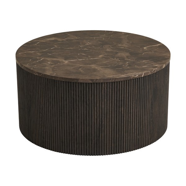 Tamsiai rudos spalvos apvalios formos kavos staliukas su marmuro dekoro stalviršiu ø 80 cm Rota – House Nordic