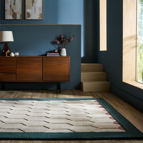 Rankų darbo natūralios spalvos/žalsvai mėlynos spalvos iš vilnos kilimas 160x230 cm Apex Border Wool – Flair Rugs-image-1