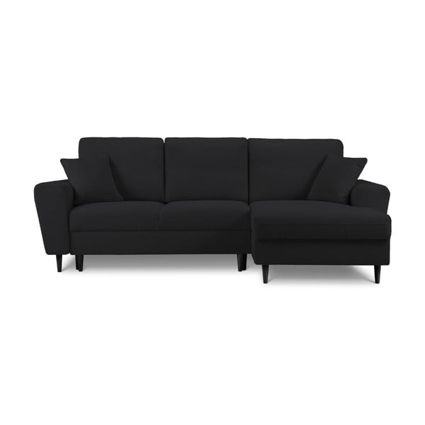 Juodos spalvos iš boucle sulankstoma/su sandėliavimo vieta kampinė sofa (su dešiniuoju kampu/su gultu) Kyoto – Cosmopolitan Design