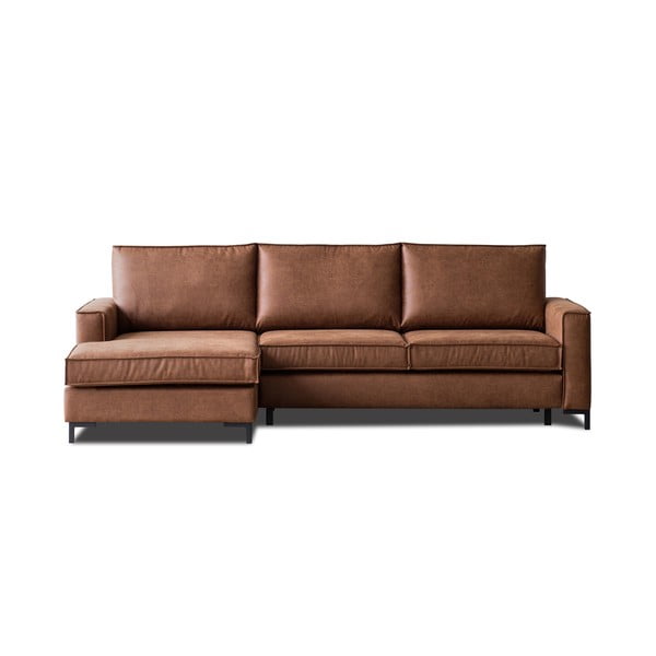 Rudos spalvos kampinė sofa-lova iš dirbtinės odos Scandic Copenhagen, kairysis kampas
