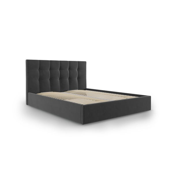 Tamsiai pilkos spalvos aksominė dvigulė lova Mazzini Beds Nerin, 180 x 200 cm