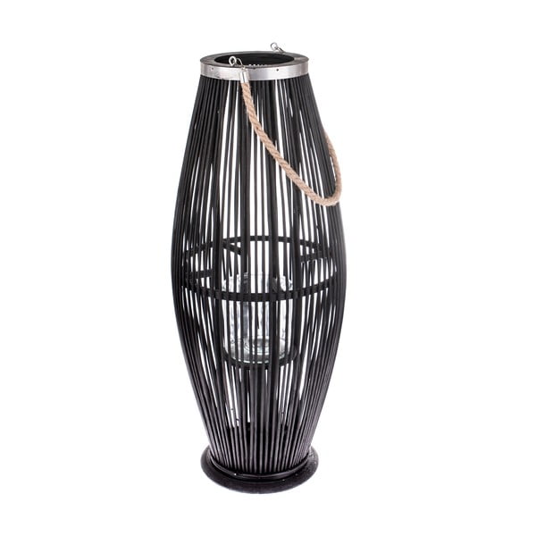 Juodos spalvos stiklo žibintas su bambuko konstrukcija Dakls, aukštis 71 cm