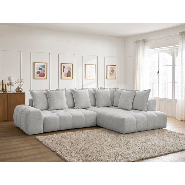 Šviesiai pilkos spalvos iš šenilinio audinio sulankstoma/su sandėliavimo vieta kampinė sofa (su dešiniuoju kampu/„L“ formos) Everest – Bobochic Paris-image-1