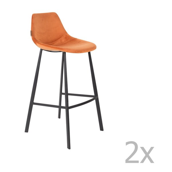 2 oranžinių baro kėdžių rinkinys su olandiško aksomo apmušalais, 106 cm aukščio