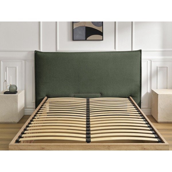 Žalios spalvos iš audinio dvigulė lova audiniu dengta/iš medžio drožlių plokštės su sandėliavimo vieta su lovos grotelėmis 160x200 cm Charlie – Bobochic Paris-image-4