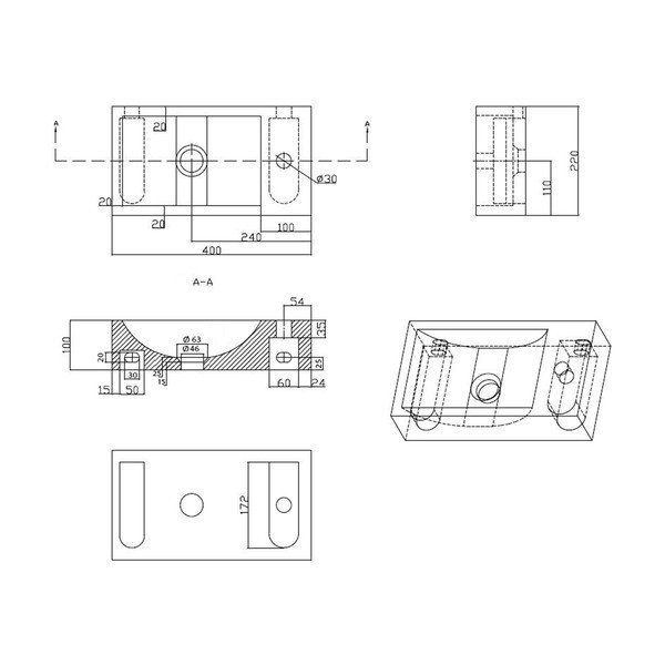 Iš akmens maža kriauklė juodos spalvos 40x22 cm Blok – Sapho-image-4