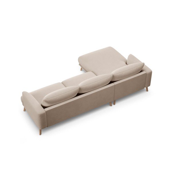 Smėlio spalvos kampinė sofa iš velveto (su kairiuoju kampu/su gultu) Naomi – Micadoni -image-3