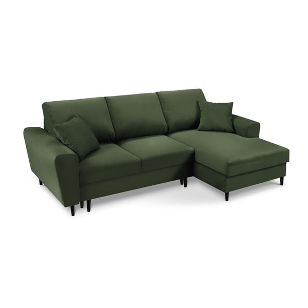 Žalios spalvos iš kordinio velveto sulankstoma/su sandėliavimo vieta kampinė sofa (su dešiniuoju kampu/su gultu) Kyoto – Cosmopolitan Design-image-1