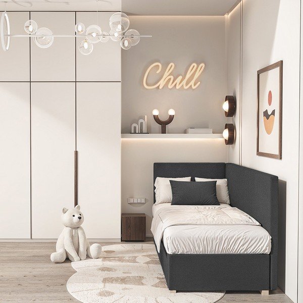Tamsiai mėlynos spalvos kampinė vaikiška lova su sandėliavimo vieta su čiužiniu  90x200 cm Flexi – Ghado-image-1