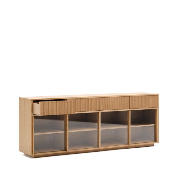 Natūralios spalvos vitrina iš ąžuolo su stumdomomis durimis 200x80x40 cm Helvine – Kave Home-image-3