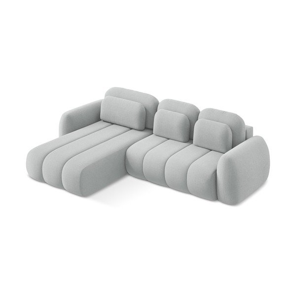 Šviesiai pilkos spalvos iš boucle sulankstoma/su sandėliavimo vieta kampinė sofa (su kairiuoju kampu/su gultu) Pele – Makamii-image-4