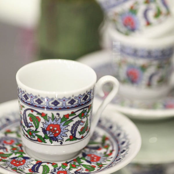 6 porcelianinių puodelių ir lėkščių rinkinys Kutahya Ornament, 50 ml