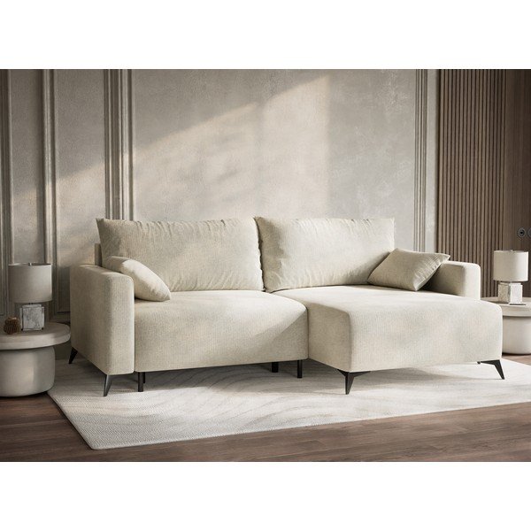 Kreminės spalvos sulankstoma/su sandėliavimo vieta kampinė sofa iš šenilinio audinio (su dešiniuoju kampu/su gultu) Leon – Maison de Rêve-image-4