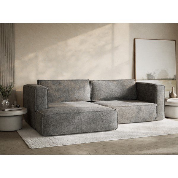 Pilkos spalvos sulankstoma/su sandėliavimo vieta kampinė sofa iš šenilinio audinio (su kairiuoju kampu/su gultu) Velto – Maison de Rêve-image-4