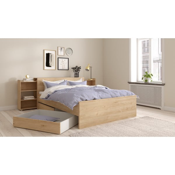 Natūralios spalvos dvigulė lova iš ąžuolo be grotelių 140x200 cm Naia – Tvilum-image-3