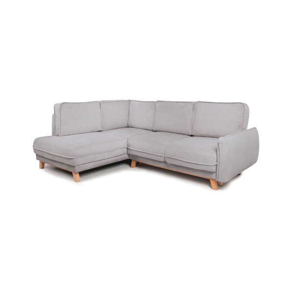 Šviesiai pilkos spalvos sulankstoma/su sandėliavimo vieta kampinė sofa iš kordinio velveto (su kairiuoju kampu/„L“ formos) Tori – Bonami Selection-image-1