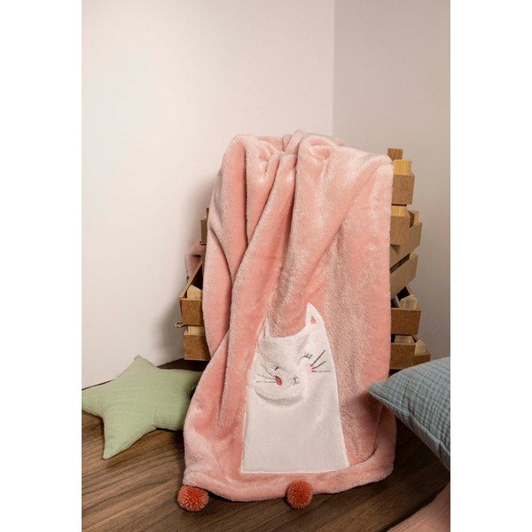 Vaikiškas pledas rožinės spalvos iš medvilnės 75x120 cm Kitty – Mijolnir-image-2