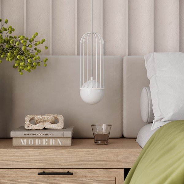 Baltos spalvos kabantis šviestuvas su stiklo gaubtu Belinda – Sollux-image-1