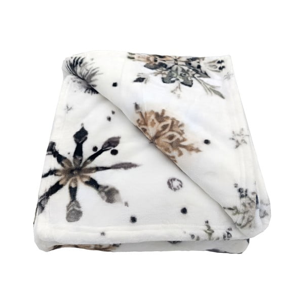 Baltos spalvos iš mikropliušo antklodė ir pledas su Kalėdų motyvu 150x200 cm Nord Flake – My House