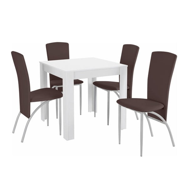 Valgomojo stalo ir 4 tamsiai rudų valgomojo kėdžių komplektas "Støraa Lori Nevada Duro White Brown