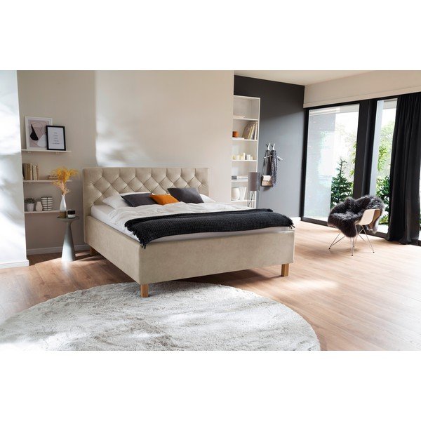 Smėlio spalvos dvigulė lova audiniu dengta su sandėliavimo vieta su lovos grotelėmis 180x200 cm San Remo – Meise Möbel-image-1