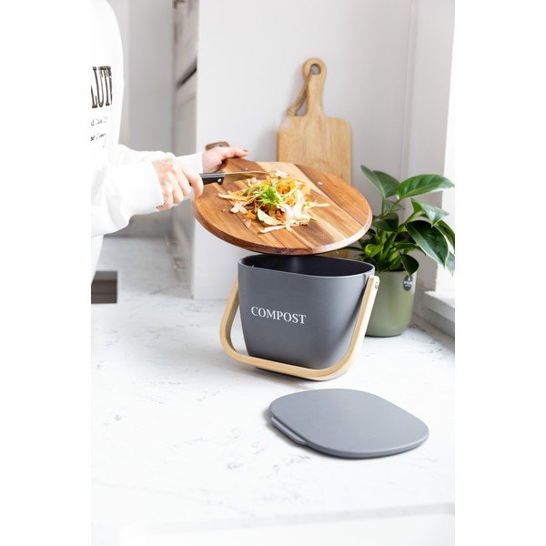 Tamsiai pilka bambuko kompostuojamų atliekų dėžė Kitchen Craft Natural Elements-image-1