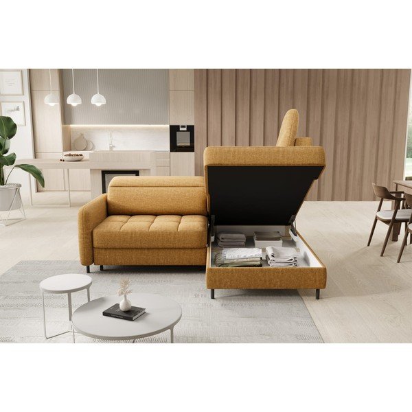 Geltonos spalvos iš velveto sulankstoma/su sandėliavimo vieta kampinė sofa (su dešiniuoju kampu/„L“ formos) Barea – ELTAP-image-4