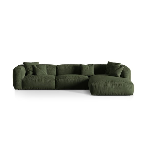 Žalios spalvos iš velveto modulinė kampinė sofa (su dešiniuoju kampu/su gultu) Martina – Micadoni 