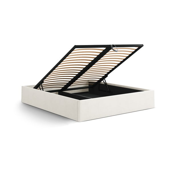 Kreminės spalvos dvigulė lova audiniu dengta su sandėliavimo vieta/be galvūgalio su lovos grotelėmis 180x200 cm Susan – Micadoni -image-3