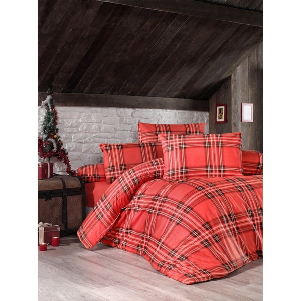 Raudonos spalvos viengulės lovos patalynė iš ranforce medvilnės Victoria Linda, 140 x 200 cm