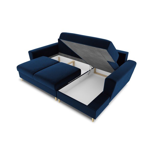 Mėlynos spalvos iš velveto sulankstoma/su sandėliavimo vieta kampinė sofa (su dešiniuoju kampu/su gultu) Kyoto – Cosmopolitan Design-image-3