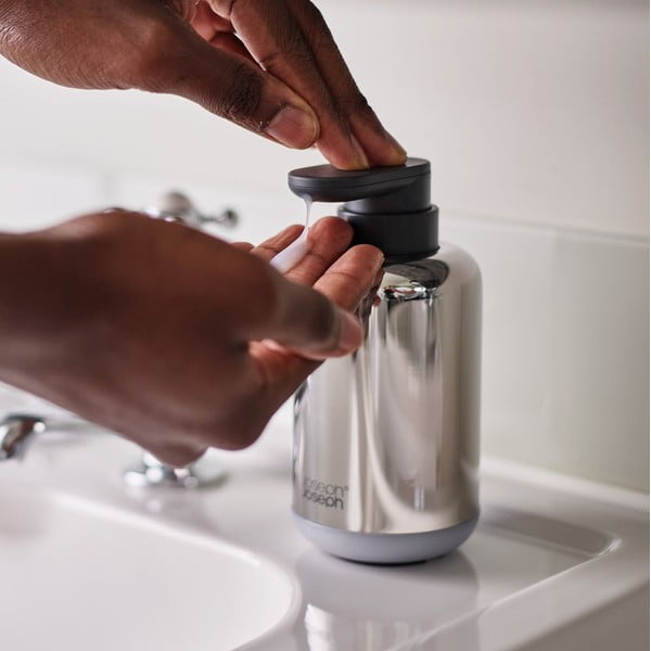 Muilo dozatorius blizgios sidabrinės spalvos iš nerūdijančio plieno 300 ml EasyStore Luxe – Joseph Joseph-image-1