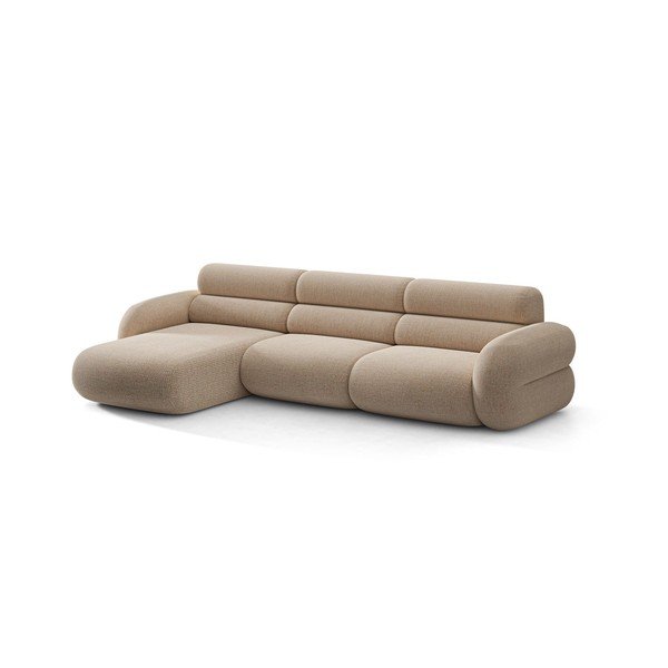 Smėlio spalvos kampinė sofa iš šenilinio audinio (su kairiuoju kampu/su gultu) Neo – Micadoni 
