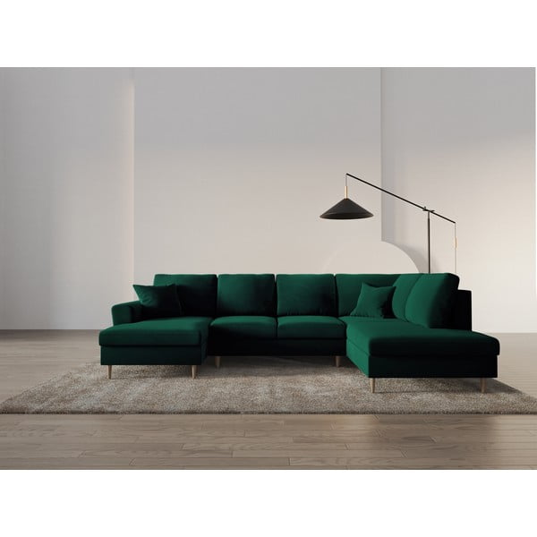 Žalios spalvos iš velveto sulankstoma/su sandėliavimo vieta kampinė sofa (su dešiniuoju kampu/„U“ formos) Kyoto – Cosmopolitan Design-image-1