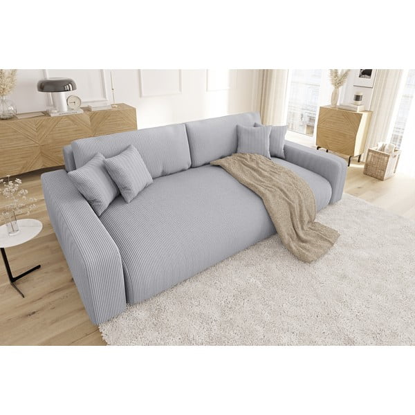 Šviesiai pilkos spalvos iš kordinio velveto sulankstoma/su sandėliavimo vieta sofa 234 cm Sara – Ropez-image-4