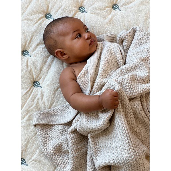 Šviesiai geltonos spalvos/mėlynos spalvos iš organiškos medvilnės dygsniuotas vaikiškas pledas 90x120 cm Balloon – Cam Cam Copenhagen-image-3