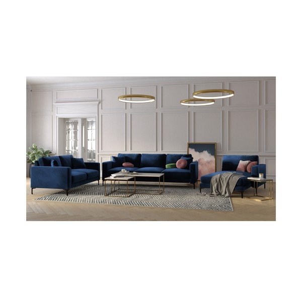 Tamsiai mėlyna aksominė sofa Kooko Home Harmony, 220 cm-image-4