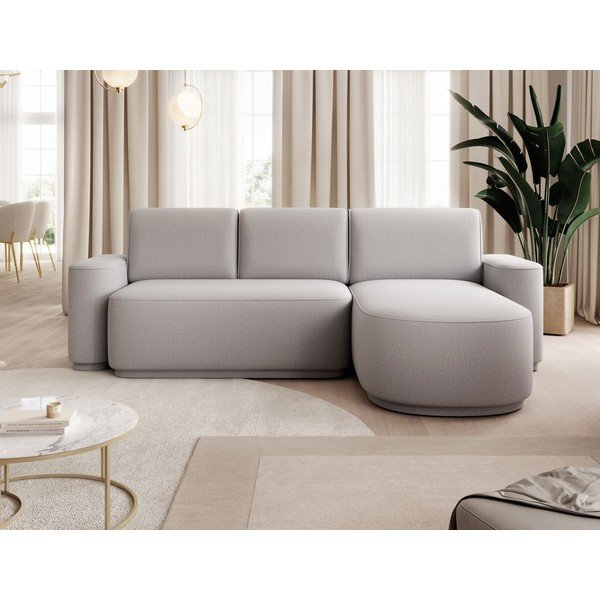 Šviesiai pilkos spalvos iš šenilinio audinio sulankstoma/su sandėliavimo vieta kampinė sofa (su dešiniuoju kampu/su gultu) Aurumm – ELTAP-image-1