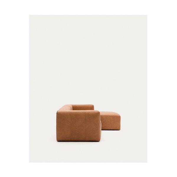 Rudos spalvos kampinė sofa iš odos (su dešiniuoju kampu/su gultu) Blok – Kave Home-image-3