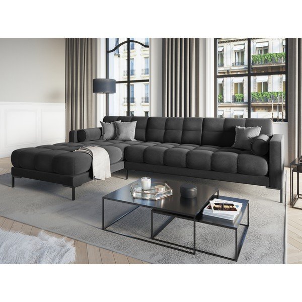 Tamsiai pilka aksominė kampinė sofa Cosmopolitan Design Bali, kairysis kampas-image-1