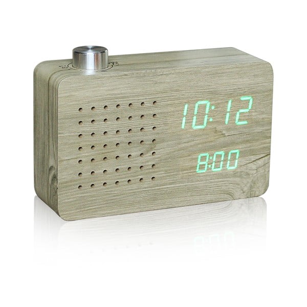 Šviesiai rudos spalvos žadintuvas su žaliu LED ekranu ir radijo imtuvu "Gingko Radio Click Clock