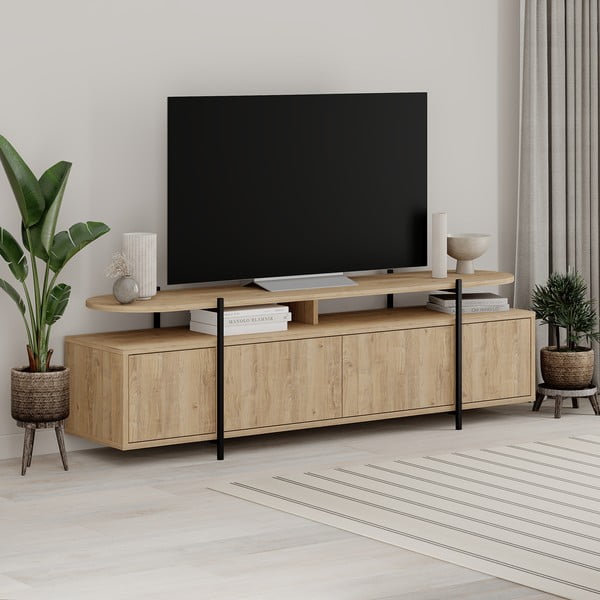 TV spintelė natūralios spalvos iš ąžuolo 160x48 cm Hinoa – Marckeric-image-4