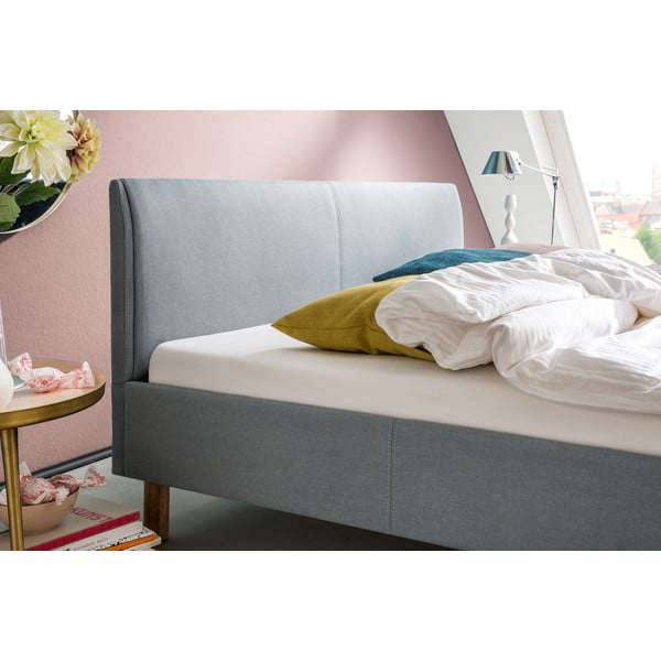 Mėlynos spalvos/pilkos spalvos dvigulė lova audiniu dengta be grotelių 140x200 cm Lena – Meise Möbel-image-2